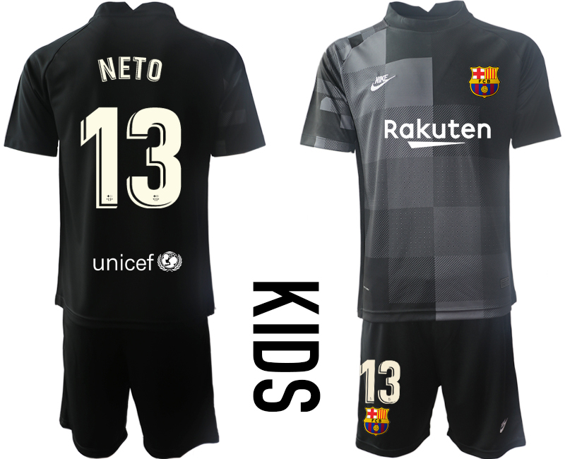 Youth 2021-2022 Club Barcelona black goalkeeper #13 Soccer Jersey